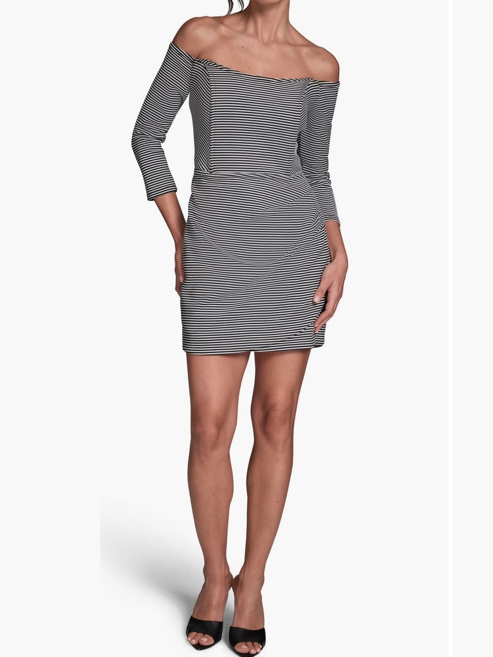 NWT BCBGMaxAzria Black & Cream Off the shoulder mini Dress, Size 10